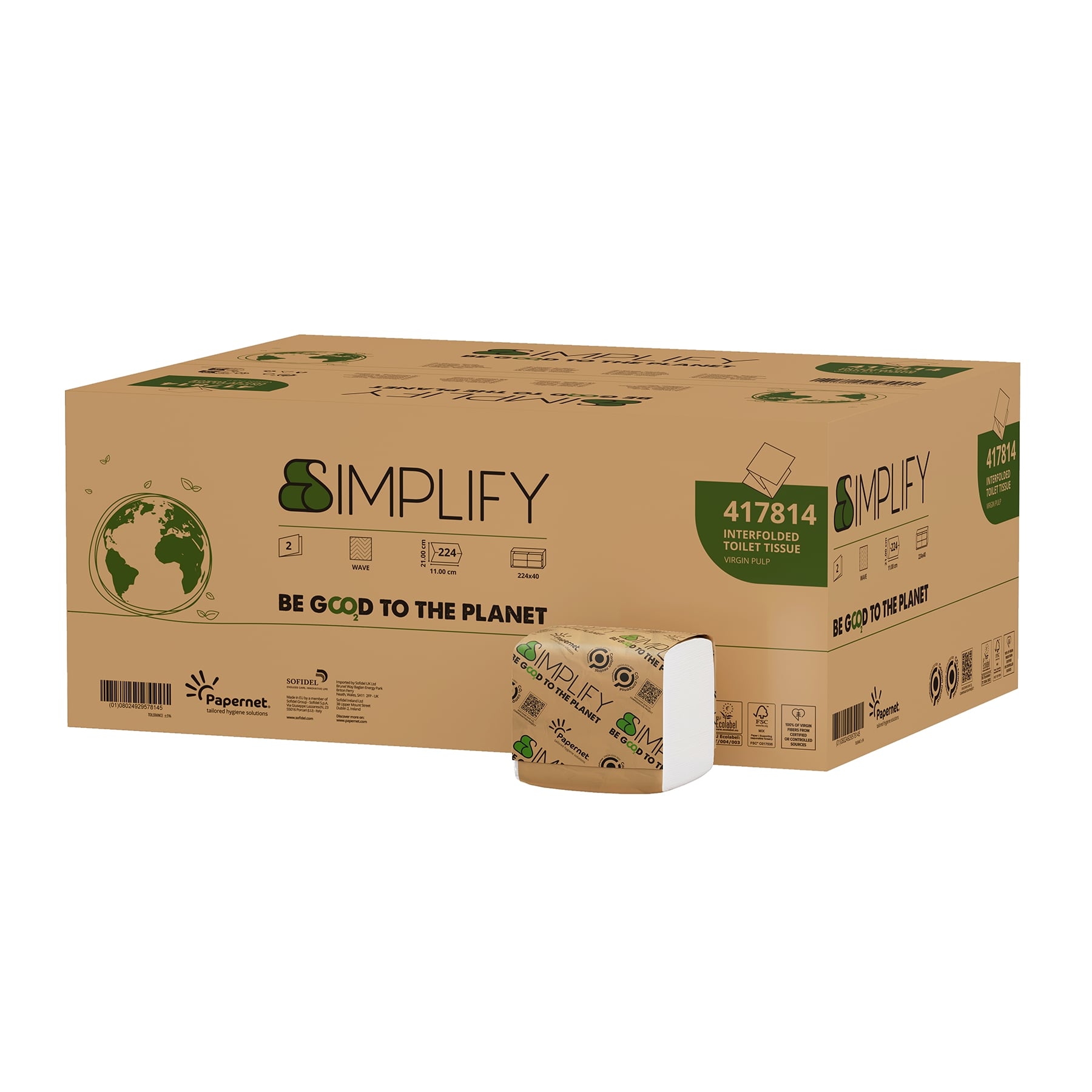Papernet Einzelblatt-Toilettenpapier Simplify, 2 lagig, 40x224 Blatt