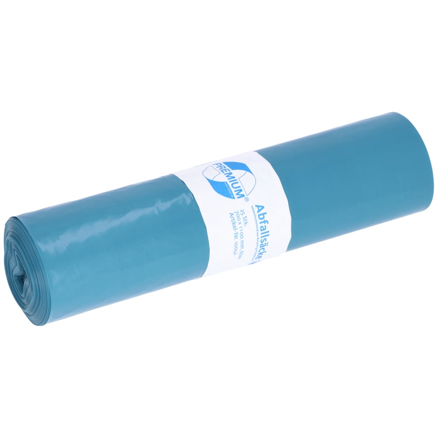 DEISS PREMIUM Abfallsack 120 Liter blau, ca. 1590 g/Rolle, T80 – 1 Rolle = 25 Säcke