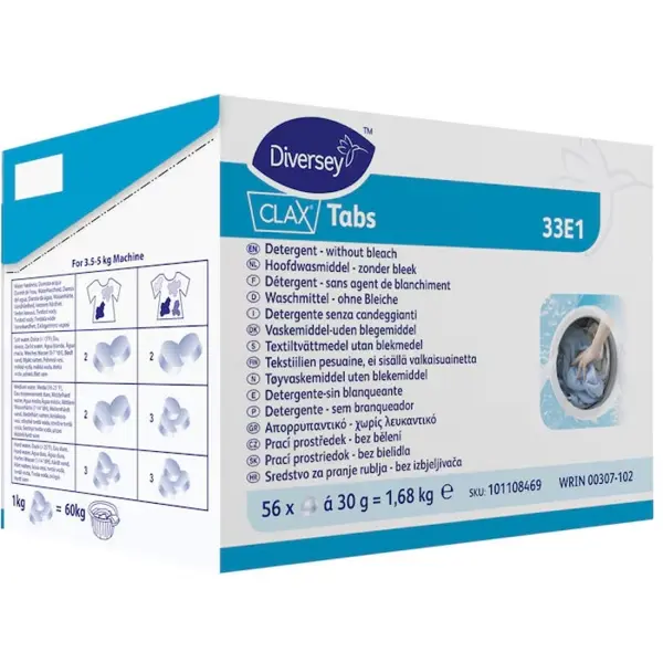 Diversey Clax Tabs 33E1 Waschmitteltabs ohne Bleichmittel 1 Pack = 56 Tabs