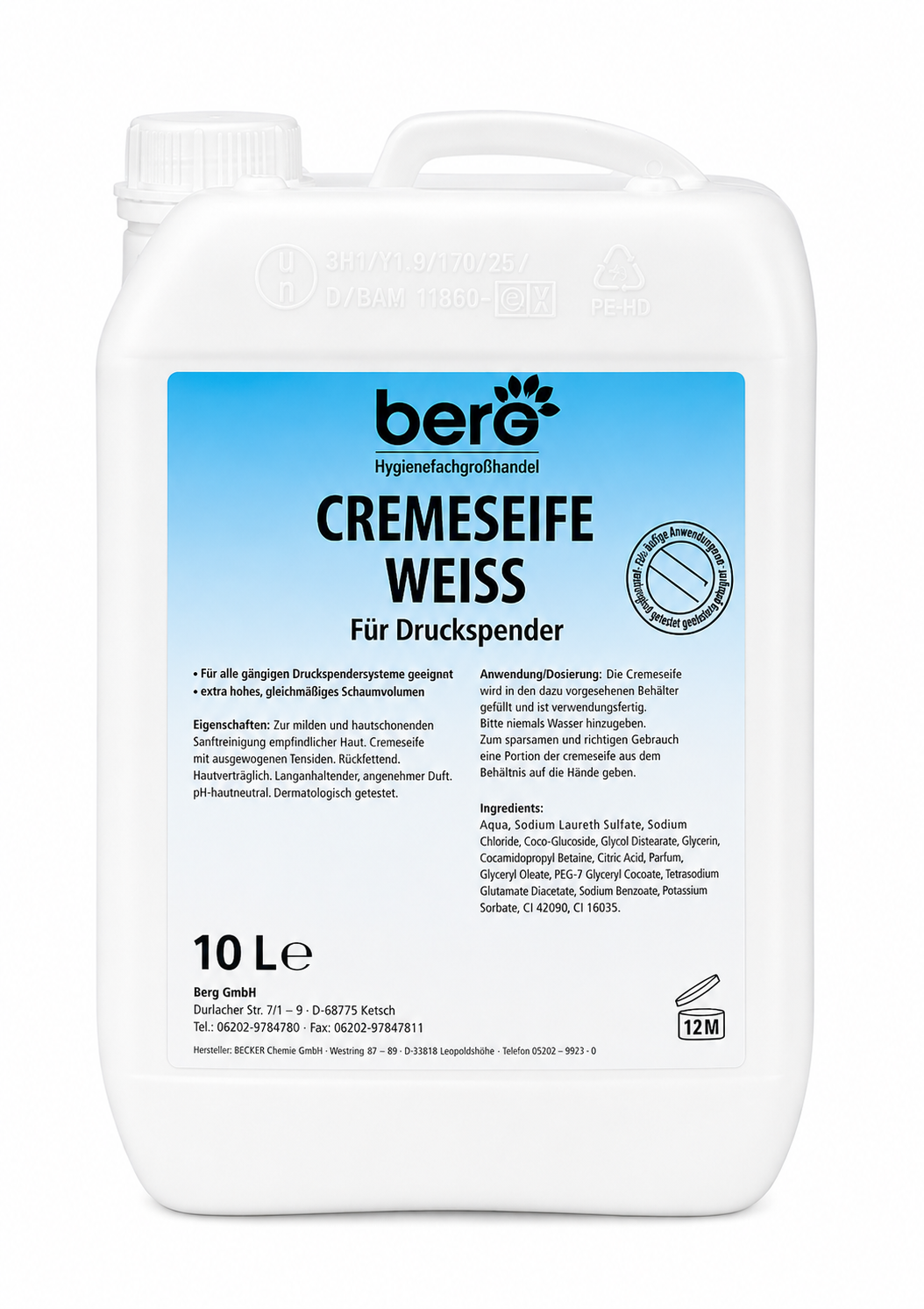 Berg Seifencreme Neutral, weiß, 10 L Kanister
