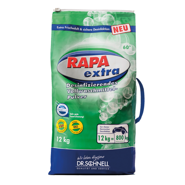 RAPA EXTRA Phosphatfreies desinfizierendes Vollwaschmittel-Pulver bei 60°C-12 kg/Sack